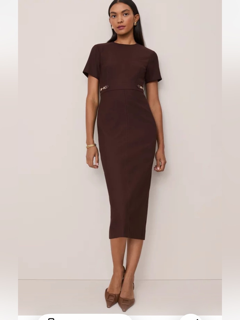 NWT Chocolate Brown Short-Sleeve Sheath Dress